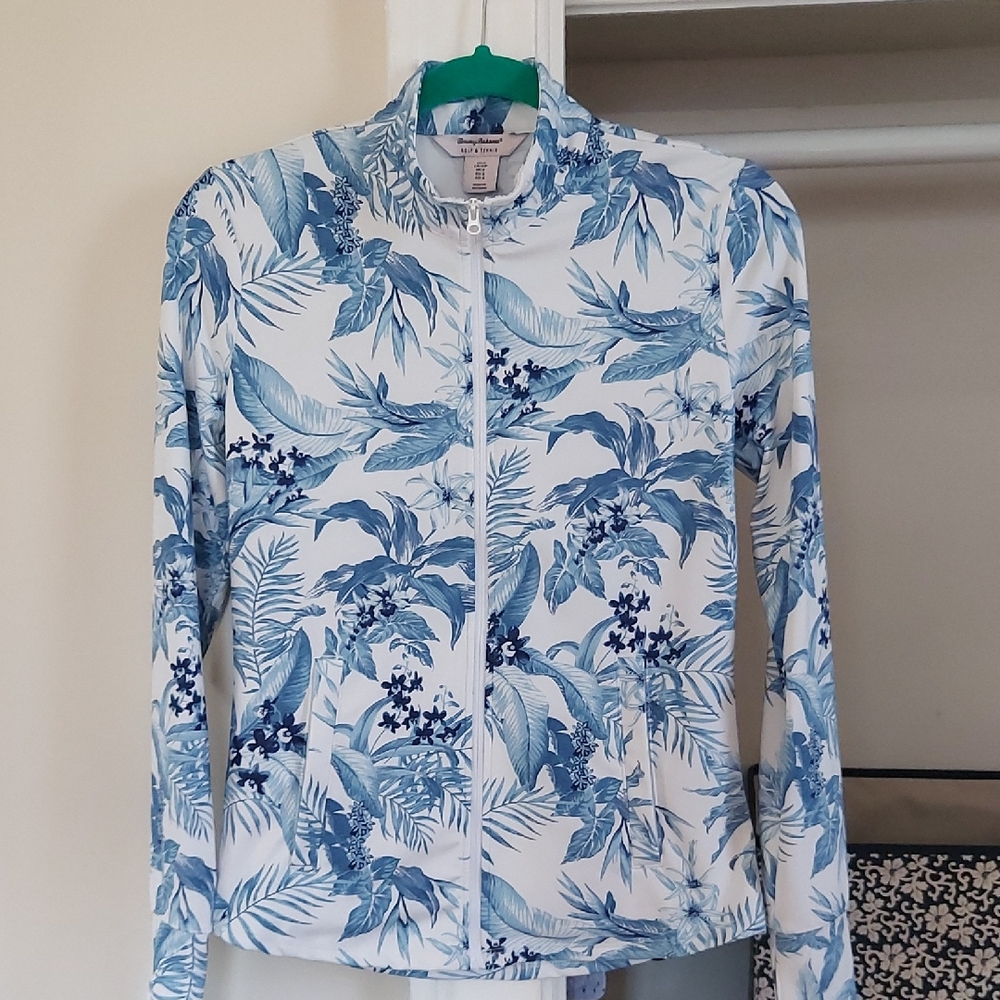 Tommy Bahama White and Blue Floral Zip Jacket
